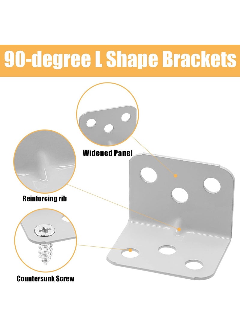 jaexest 12PCS 1.5 × 1.1 بوصة L شكل رف قوس أبيض 28 × 28 × 36 مم زاوية معدنية قوس 90 درجة زاوية يمينة L قوس دعم مع المسامير لرفوف الأثاث الخشبي - Image 5